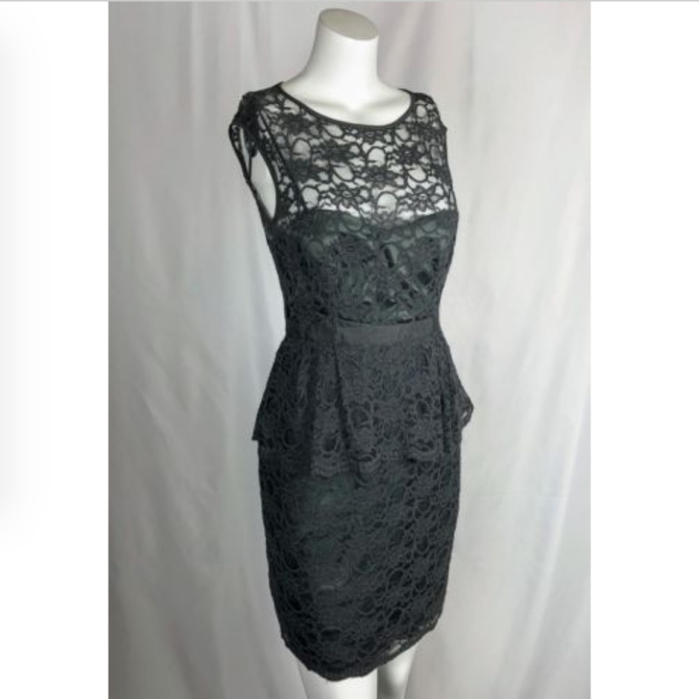 Eliza J Gray Lace Overlay Peplum Cocktail Dress - Picture 2 of 4